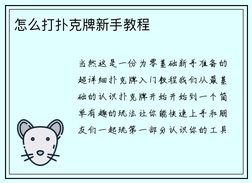 怎么打扑克牌新手教程